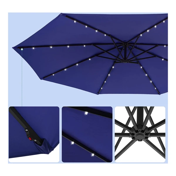 Parasol Met Led-Verlichting Op Zonne-Energie, Verkeerslichtparasol Parasol Met Led-Verlichting Op Zonne-Energie, Verkeerslichtparasol