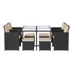 Tuinmeubelset Polyrattan Lounge, Eetkamermeubels, Eettafel En Stoelen, Set Van 9, Pe Rotan, Terrasmeubels, Ruimtebesparend, Zwart-Beige