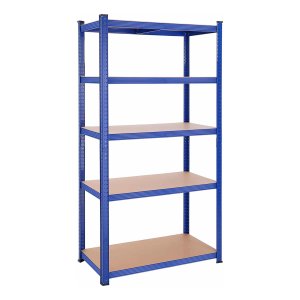 Legplank, Rek Voor Zwaar Gebruik, Kelderplank, 5 Verstelbare Legplanken, Metalen Legplank, Legplank Zonder Bouten, Werkplaatplank, Blauwe