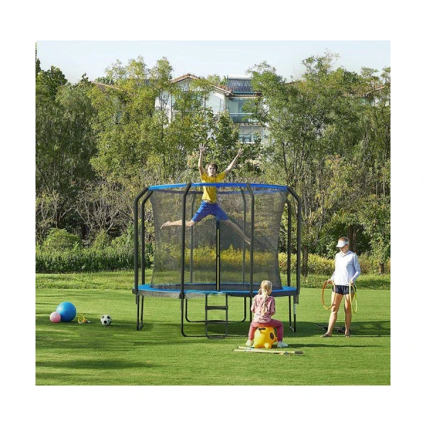 blauw, buiten, ladder en gepolsterde stokken, Ø 305 cm, rond tuin trampoline, STR103Q01, trampoline, veilig, veiligheidshoes, veiligheidsnet