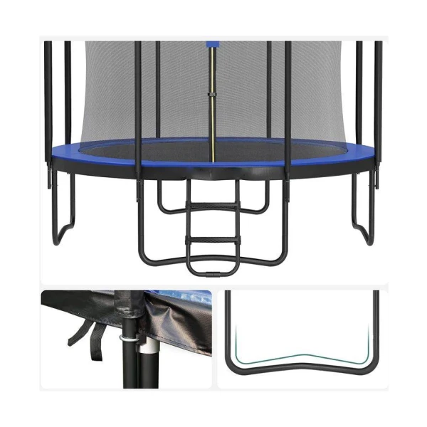buiten, donkerblauw, ladder en gepolsterde stokken, Ø 366 cm, rond tuin trampoline, STR123Q01, trampoline, veilig, veiligheidshoes, veiligheidsnet