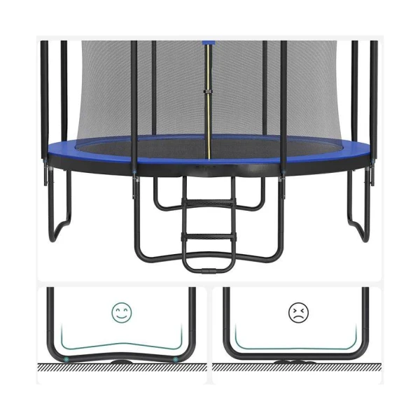 blauw, buiten, ladder en gepolsterde stokken, Ø 305 cm, rond tuin trampoline, STR103Q01, trampoline, veilig, veiligheidshoes, veiligheidsnet
