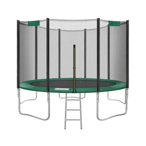 427 cm (14 ft), rechte gewatteerde palen, ronde trampoline voor tuin met ladder, STR141C01, trampoline, veiligheidsnet, zwart en donkergroen