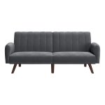 Slaapbank, Slaapbank, Bedbank, Overtrek Van Fluweel, Poten Van Massief Hout, 195 X 88 X 78 Cm, İnklapbaar, Uitklapbank, Voor Slaapzaal, Kleine Ruimtes, Grijs