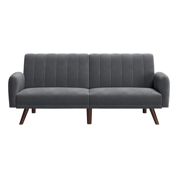 Slaapbank, Slaapbank, Bedbank, Overtrek Van Fluweel, Poten Van Massief Hout, 195 X 88 X 78 Cm, İnklapbaar, Uitklapbank, Voor Slaapzaal, Kleine Ruimtes, Grijs