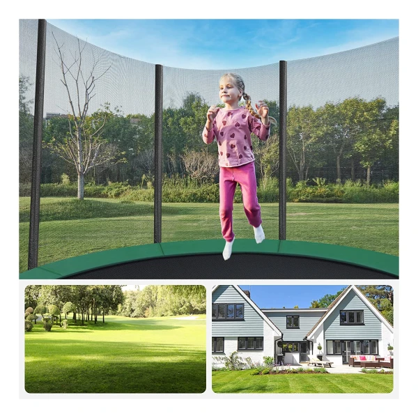 buiten, groen, ladder en gepolsterde stokken, Ø 366 cm, rond tuin trampoline, STR12GN, trampoline, veilig, veiligheidshoes, veiligheidsnet