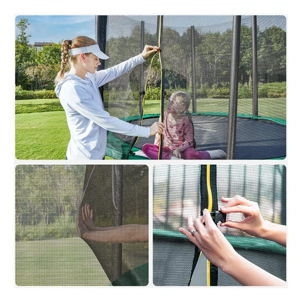 buiten, groen, ladder en gepolsterde stokken, Ø 366 cm, rond tuin trampoline, STR12GN, trampoline, veilig, veiligheidshoes, veiligheidsnet