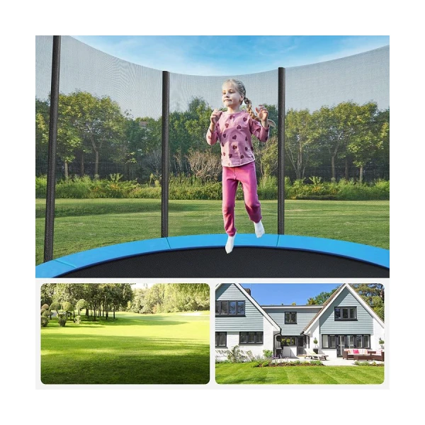 buiten, donkerblauw, ladder en gepolsterde stokken, Ø 366 cm, rond tuin trampoline, STR123Q01, trampoline, veilig, veiligheidshoes, veiligheidsnet