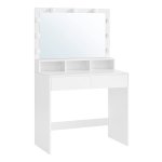 Kaptafel met Dimbare LED, Grote Spiegel, 2 Laden & 3 Vakken – Witte Make-up Tafel