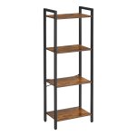 Planchet, Staande Plank Met 4 Etages, Boekenkast, Opbergrek, Stalen Frame, Vintage Bruin-Zwart