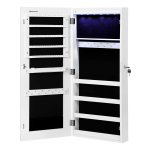 Sieradenkast Met Spiegel, Hangend, Spiegelkast Met Ledverlichting, Wandkast Met Full-Body Spiegel, Wandmontage, Aan De Deur Hangend, Cadeau, Wit