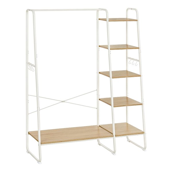 Kledingrek met Schoenenrek – 6 Haken – Garderoberek – Eiken Wit