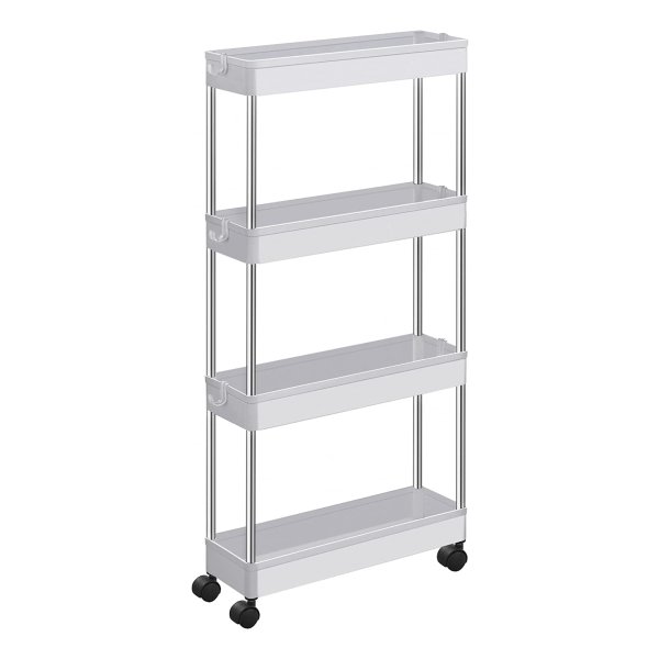 Wagen Met 4 Etages, Keukenwagen, Nis-Plank Op Wielen, Ruimtebesparend Badkamer- En Keukenplankje, 40 X 13 X 86 Cm (Wit)