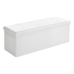 Kruk 120 Liter, Opbergdoos, Voetenbank, Opvouwbaar, Belastbaar Tot 300 Kg, Hoes Van Kunstleer, Gestoffeerd, Wit