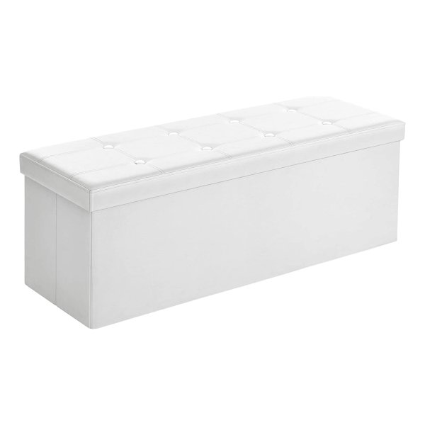 Kruk 120 Liter, Opbergdoos, Voetenbank, Opvouwbaar, Belastbaar Tot 300 Kg, Hoes Van Kunstleer, Gestoffeerd, Wit