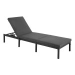 Ligstoel, Ligbed, Tuinligstoel, Met 5 Cm Dik Kussen, Polyrotan, Rugleuning Verstelbaar, 59 X 198 X 28 Cm, Tot 150 Kg Belastbaar, Tuin, Balkon, Zwart