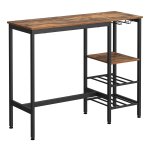 Statafel, Bartafel, Met Houders Voor Wijnglazen En Flessen, Keukentafel, Voor Woonkamer, Keuken, Ä°ndustrieel Design, Vintage Bruin-Zwart