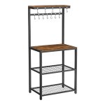 Keukenrek, Staand Rek Met Planken, Magnetronrek Met 12 Haken En Metalen Frame, İndustrieel Design, Voor Magnetron, Kookgerei, Vintabruin-Zwart