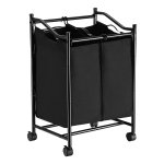 Wassorteerder Met Wieltjes En 2 Vakken, Wasmand, Wasverzamelaar, Wasmand Met Afneembare Zakken, Totale Capaciteit 90 L, Zwart