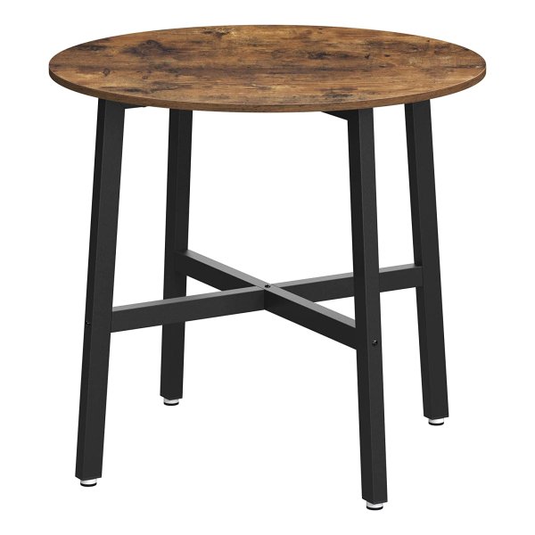 Eettafel Klein, Ronde Keukentafel, Voor Woonkamer, Kantoor, 80 X 75 Cm (Ø X H), İndustrieel Design, Vintage Bruin-Zwart