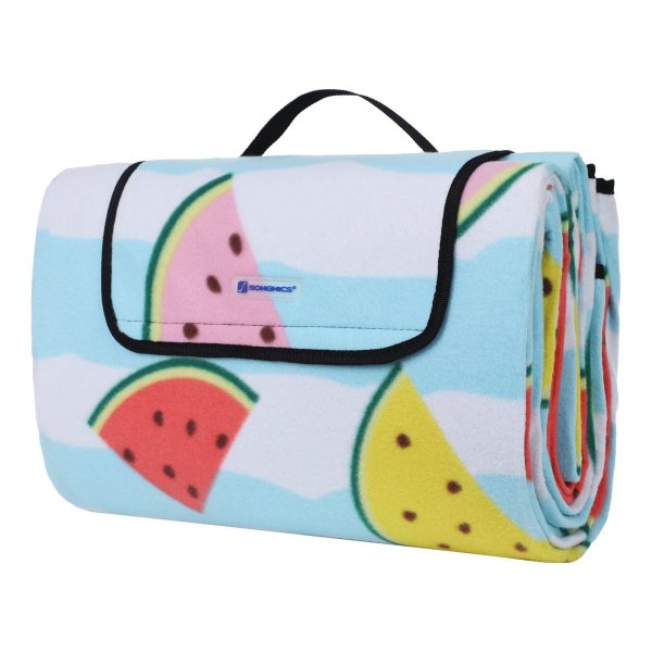 Picknickdeken, 200 X 200 Cm, Xxl, Van Fleece, Warmte-İsolerend En Waterdicht, Met Draaggreep, Blauwe Watermeloen