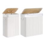 Wasmand, 150 L Waszak Met 3 Vakken, 72 L Wasbox, Uitneembare Waszak Van Bamboe, Wasmand Met Deksel En Handgrepen, Opvouwbaar, Wit