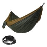 Ultralichte Hangmat Voor 2 Personen, Van Ripstop-Nylon, Belastbaar Tot 300 Kg, Voor Backpacken, Op De Camping, Tijdens Het Wandelen, Legergroen-Bruin
