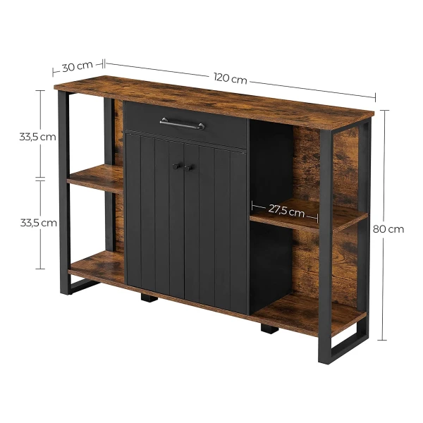 Sideboard, keukenkast met lade, bijzetkast met deuren, multifunctionele kast, metalen frame, kast, LSC103B01