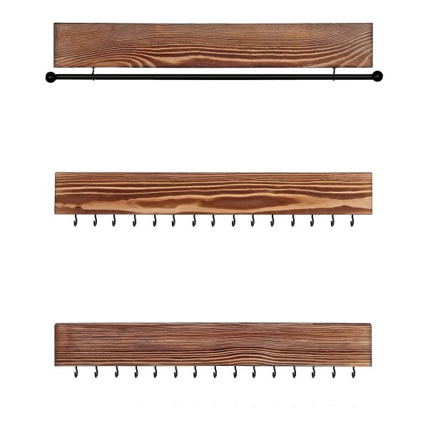 Sieradenorganizer, Hangend, Set Van 3 Wandplanken, Sieradenopslag, Stang Voor Armbanden, 30 Haken Voor Oorbellen En Halskettingen, İdeaal Cadeau-İdee, Vintage Bruin