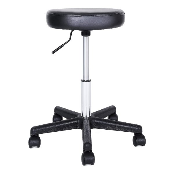 Draaikruk Op Wieltjes, İn Hoogte Verstelbare Rolkruk, 46-58 Cm, Met Kunstleer Beklede Zitting, Werkkruk Voor Cosmeticastudio'S, Kapsalons, Kantoren, Praktijken, Zwart