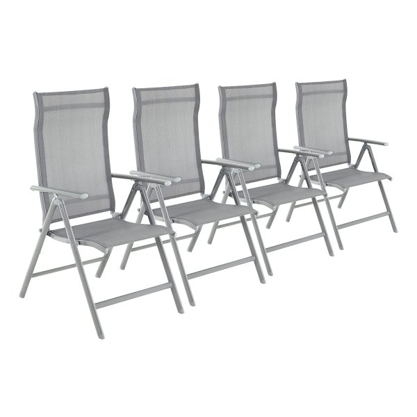 Tuinstoelen, Klapstoelen, Outdoor Stoelen Met Robuust Aluminium Frame, Rugleuning Ä°n 8 Standen Verstelbaar, Grijs