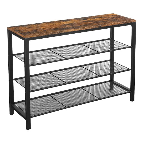 Schoenenrek, Schoenen Organisator Met 3 Strak Gemaasde Gaasplanken, Ä°ndustriÃ«le Stijl, Vintage Bruin-Zwart