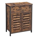 Zijkast, Dressoir Met Plank En Lade, Keukenkast, Met Lamellen Deuren, Woonkamer, Vintage Bruin-Zwart