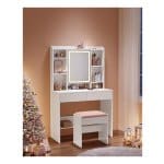 Moderne Witte Make-up tafel met Instelbare LED Verlichting - Kaptafel met Spiegel, 2 Laden en Aanpasbare Planken - Stijlvolle Opslag voor Make-up