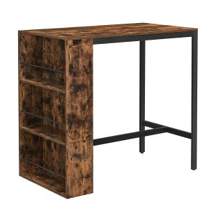 Bartafel Met Plank, Statafel, Keukentafel, 3 Open Vakken, Eettafel, Aanrecht, Voor Keuken, Eetkamer, Ä°ndustrieel Design, Vintage Bruin-Zwart