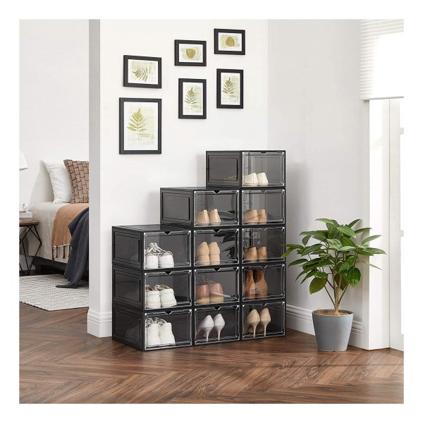 SONGMICS Schoenendozen, Kunststof Schoenenorganizer, Met Deur Transparant Set Van 12 33 2 X 23 14 5 Cm Voor Schoenen Tot Maat 43 Transparant Wolkwit Lsp312w01 2205691546
