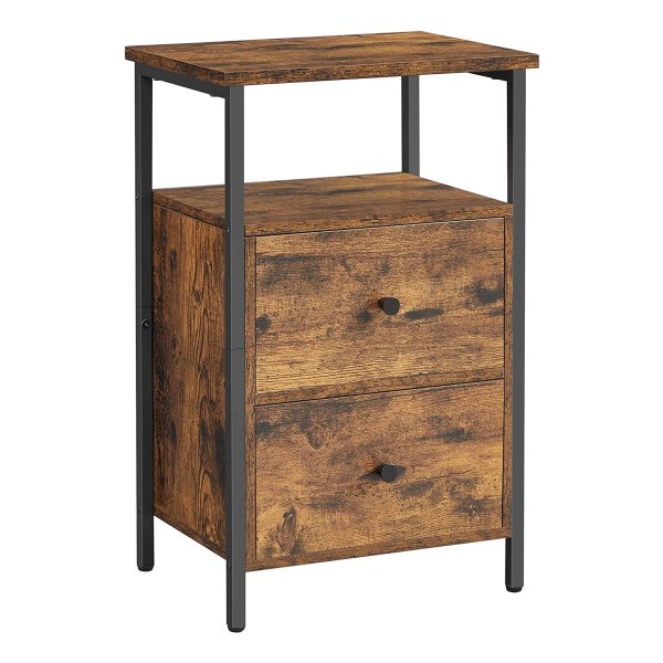 Nachtkastje Bijzettafel Met 2 Laden Voor Slaapkamer Woonkamer Industrieel Ontwerp Vintage Bruin Zwart