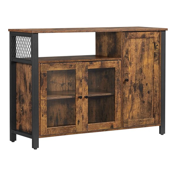 Sideboard, Keukenkast, Opbergkast, 2 Glazen Deuren, Open Vak, İndustrieel Design, Vintage Bruin-Zwart