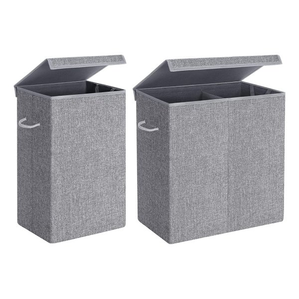 Wasmand, 142 L Waszak Met 2 Vakken, 85 L Waszak, Uitneembaar, Waszak, Opvouwbare Wasmand, Van İmitatie-Linnen, Magnetisch Deksel, Grijs