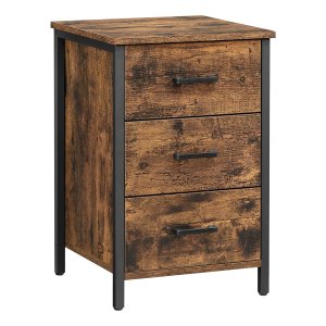 Nachtkastje Met 3 Laden, Nachtkastje, Bijzettafeltje, Slaapkamer, Woonkamer, İndustrieel Ontwerp, Vintage Bruin-Zwart