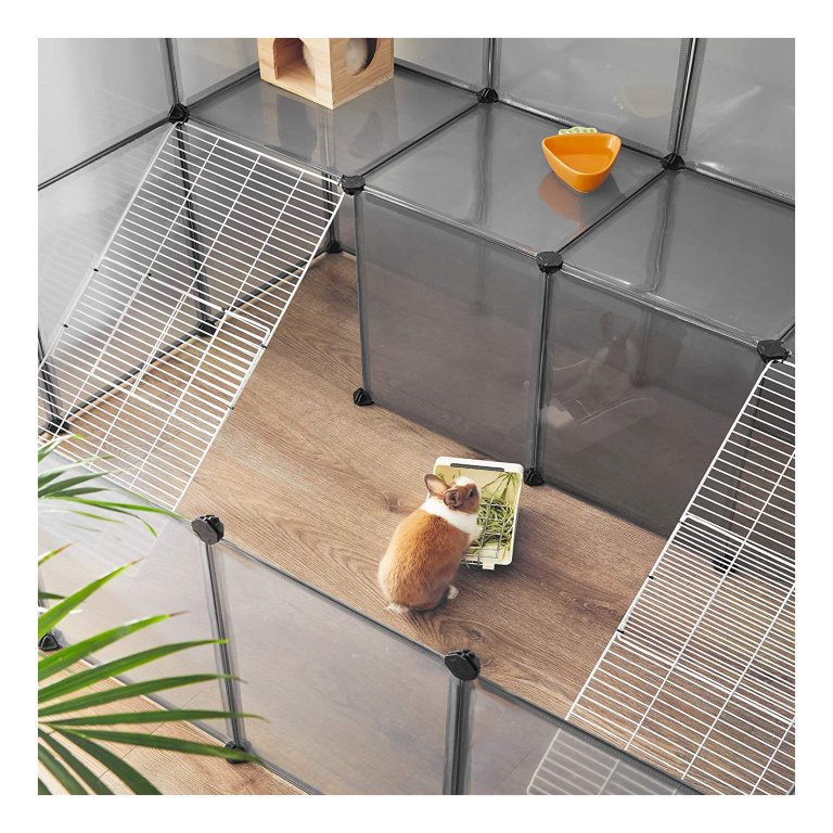 SONGMICS Buitenverblijf met bodempanelen, box, caviaverblijf, gemaakt van kunststof, verblijf voor hamsters, konijnen, egels, 143 x 73 x 46 cm, wit LPC02W