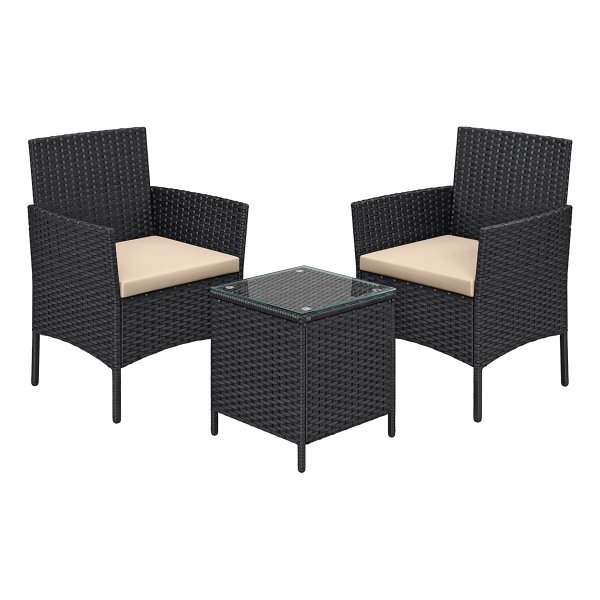 Tuin Meubel Sets, Polyrotan Terrasmeubilair, Serre Pe Rieten Meubels, Voor Terras Balkon Achtertuin, Zwart En Taupe