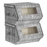 Opbergdoos Met Deksel, Set Van 2, Kastorganizer, Stapelbaar, Stoffen Box, Doorzichtig Venster, Metalen Frame, Voor Boeken, Kleding, Speelgoed, Grijs