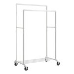 Kledingrek, Voor Zware Lasten, Tot 110 Kg Belastbaar, İndustrieel Design, Mobiele Garderobestandaard Met 2 Kledingstangen, Wit