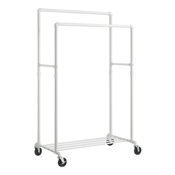 Kledingrek, Voor Zware Lasten, Tot 110 Kg Belastbaar, İndustrieel Design, Mobiele Garderobestandaard Met 2 Kledingstangen, Wit