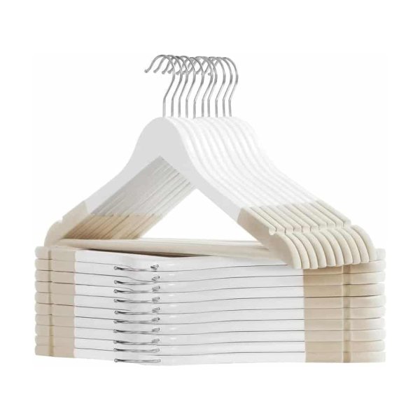 20 Antislip Houten Fluwelen Hangers Met Schoudergleuven, Broekstang En 360° Draaibare Haak - Perfect Voor Jassen, Overhemden En Mantels - Wit