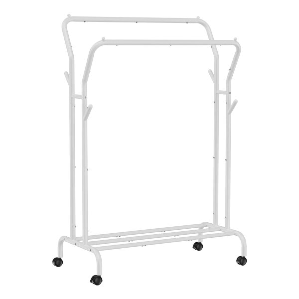 Kledingrek Op Wielen, 2 Kledingstangen, Kapstok, Kapstok Van Stalen Buizen, Belastbaar Tot 100 Kg, 103,5 Cm Breed, Multifunctionele Opslag, Wit