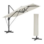 Parasol 290 X 290 Cm, Zweefparasol, Tuinparasol, Uv-Bescherming Hellingshoek Verstelbaar, Met Standaard, Bevestigingsriemen En Afdekking, Beige