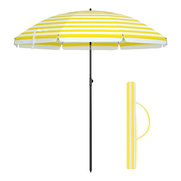 Geel Wit Gestreepte Paraplu 200 Cm - Gestreepte Achthoekige Parasol - Voor Tuin En Balkon