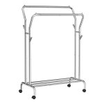 Kledingrek Op Wielen, 2 Kledingstangen, Kapstok, Kapstok Van Stalen Buizen, Belastbaar Tot 100 Kg, 103,5 Cm Breed, Multifunctionele Opslag, Zilver